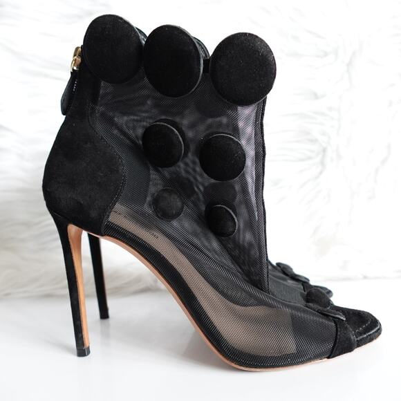 Nicholas Kirkwood Quantum Black Suede Mesh Peep-Toe High Heel Booties
